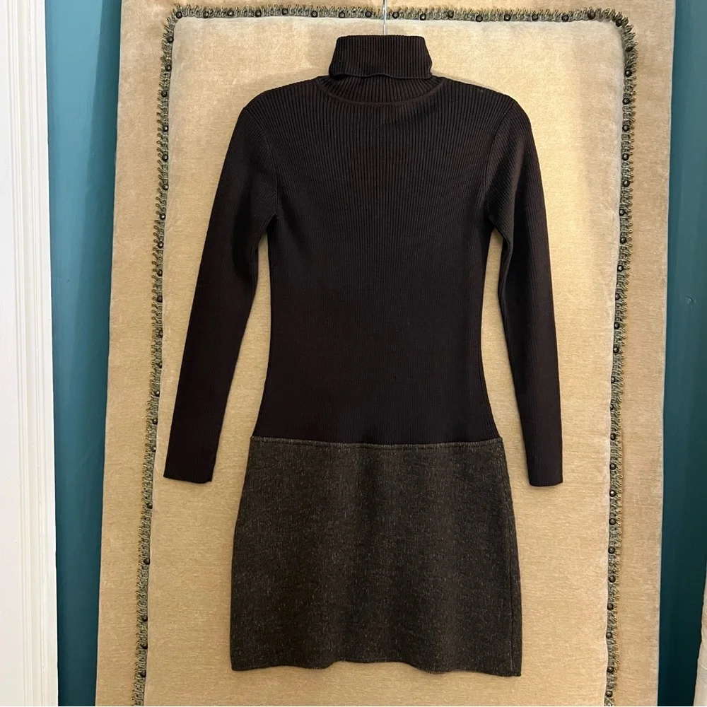 DKNY Wool Ribbed Knit Turtleneck Dress with Vest - Picture 5 of 16